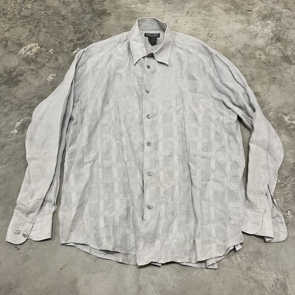 Mondo Di Marco Men Size XL 54 Linen Soft Earthtones Long Sleeve Button Blue Gray - Picture 1 of 7